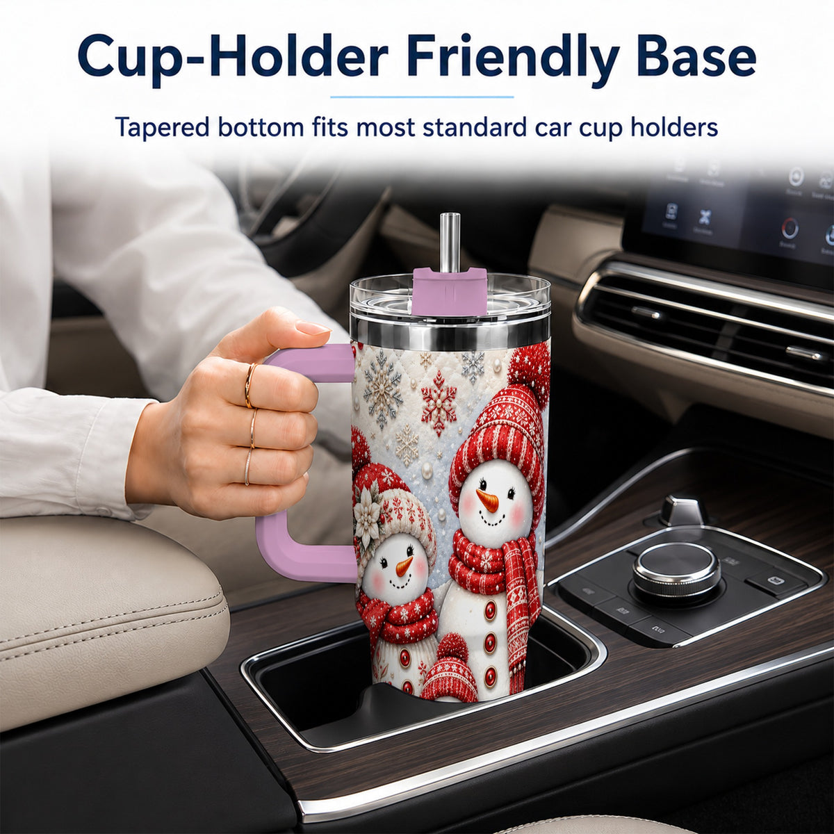 #pl[40oz|Pink] Snowman Family 40oz Tumbler with Handle, Poinsettia Winter Theme