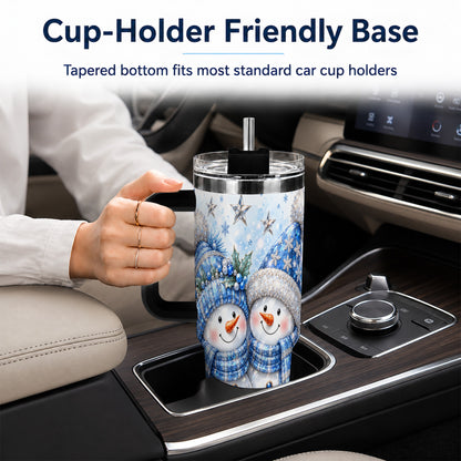 #pl[40oz|Black] Blue Gem Snowmen 40oz Tumbler with Handle, Winter Snowman Travel Cup