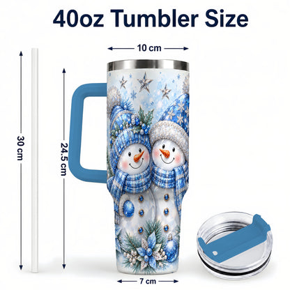 #pl[40oz|Blue] Blue Gem Snowmen 40oz Tumbler with Handle, Winter Snowman Travel Cup