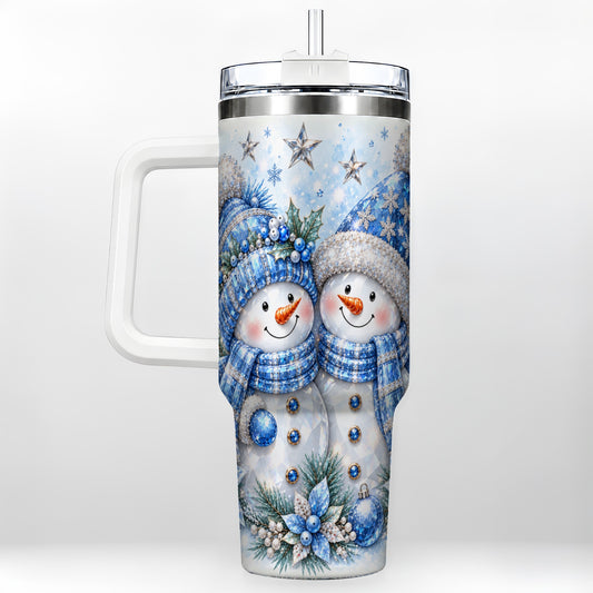 Blue Gem Snowmen 40oz Tumbler with Handle, Winter Snowman Travel Cup