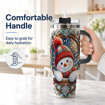 #pl[40oz|Black] Winter Snowman 40oz Tumbler with Handle, Holiday Travel Cup