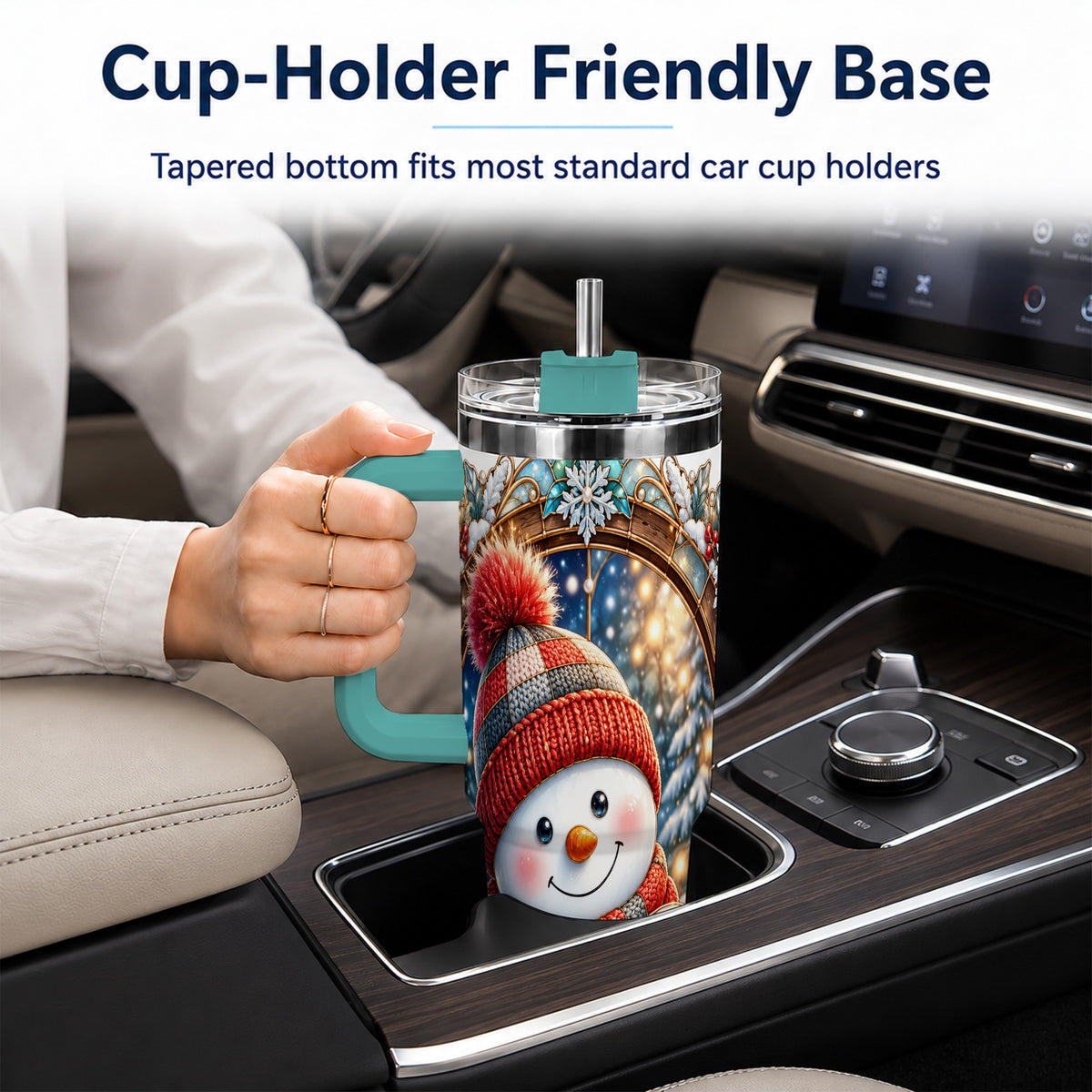 #pl[40oz|Green] Winter Snowman 40oz Tumbler with Handle, Holiday Travel Cup
