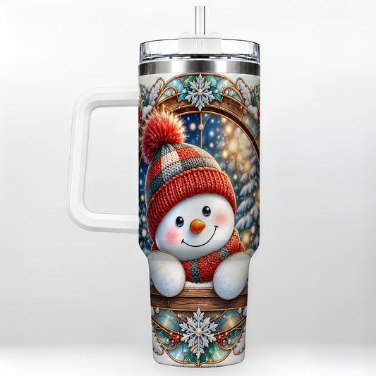 Winter Snowman 40oz Tumbler with Handle, Holiday Travel Cup