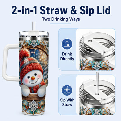 #pl[40oz|White] Winter Snowman 40oz Tumbler with Handle, Holiday Travel Cup