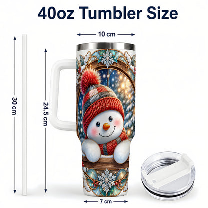 #pl[40oz|White] Winter Snowman 40oz Tumbler with Handle, Holiday Travel Cup