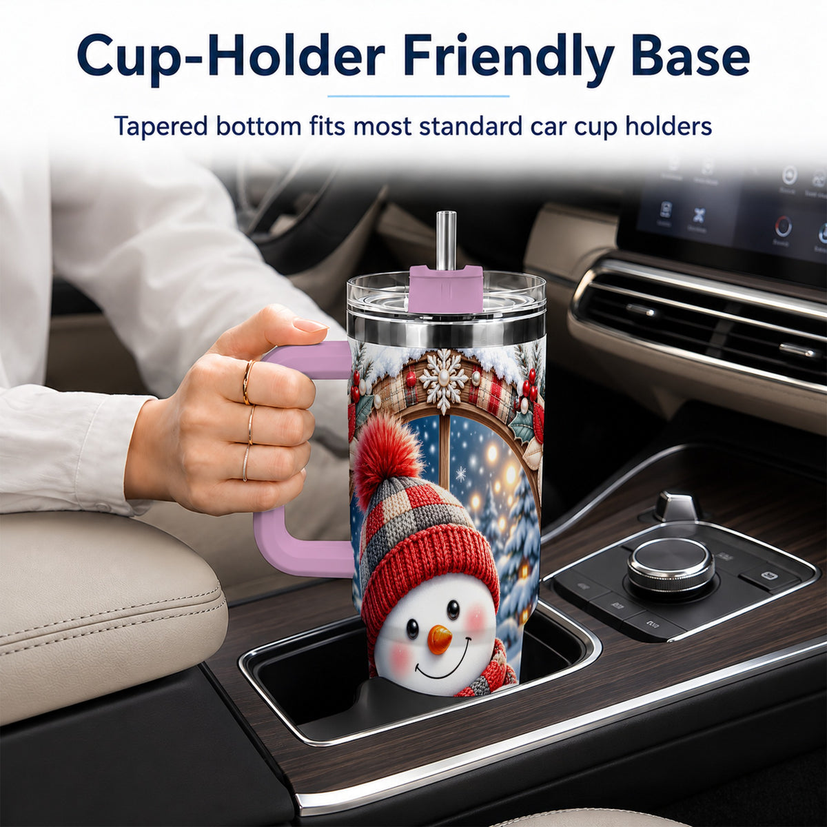 #pl[40oz|Pink] Rustic Snowman 40oz Tumbler with Handle, Holiday Travel Cup