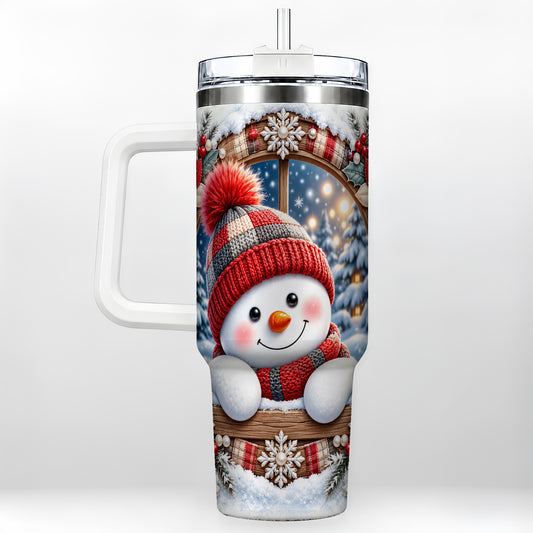 Rustic Snowman 40oz Tumbler with Handle, Holiday Travel Cup