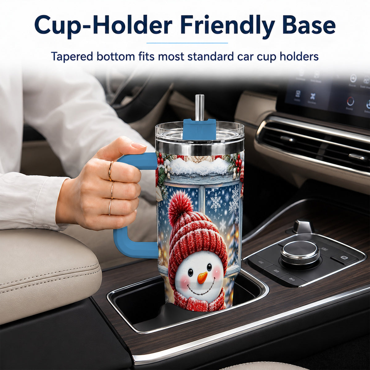#pl[40oz|Blue] Red Scarf Snowman 40oz Tumbler with Handle, Winter Travel Cup