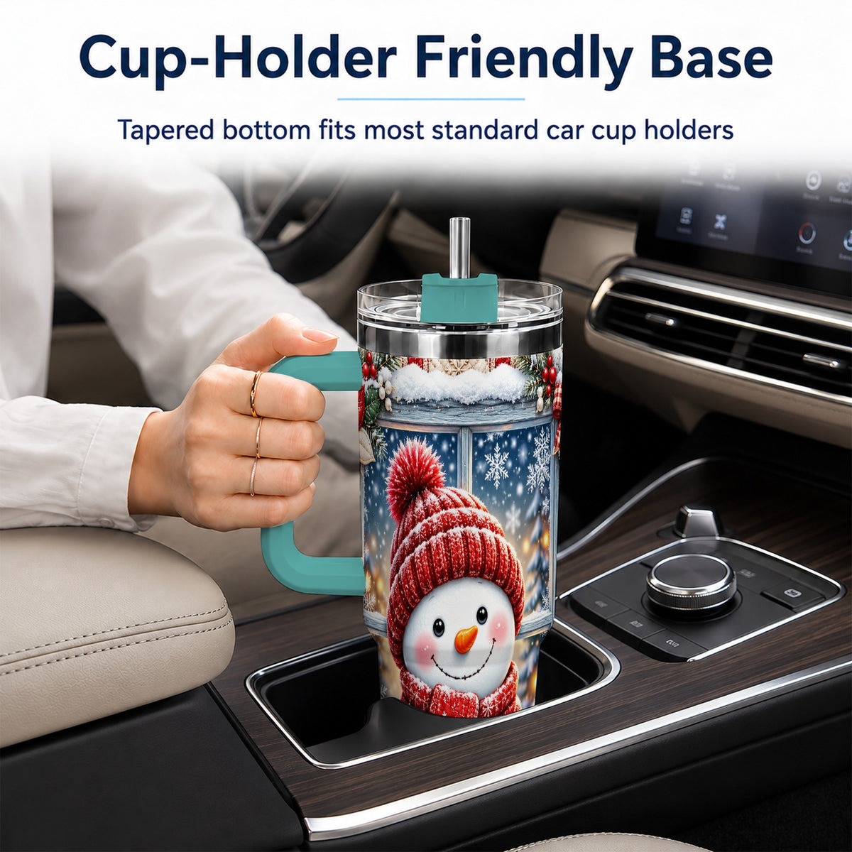 #pl[40oz|Green] Red Scarf Snowman 40oz Tumbler with Handle, Winter Travel Cup