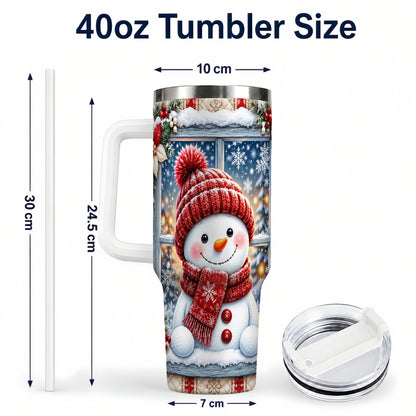 #pl[40oz|White] Red Scarf Snowman 40oz Tumbler with Handle, Winter Travel Cup