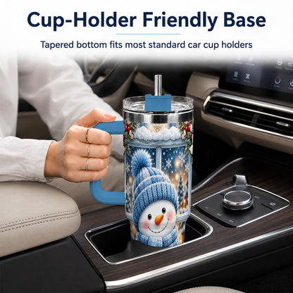 #pl[40oz|Blue] Blue Scarf Snowman 40oz Tumbler with Handle, Winter Travel Cup