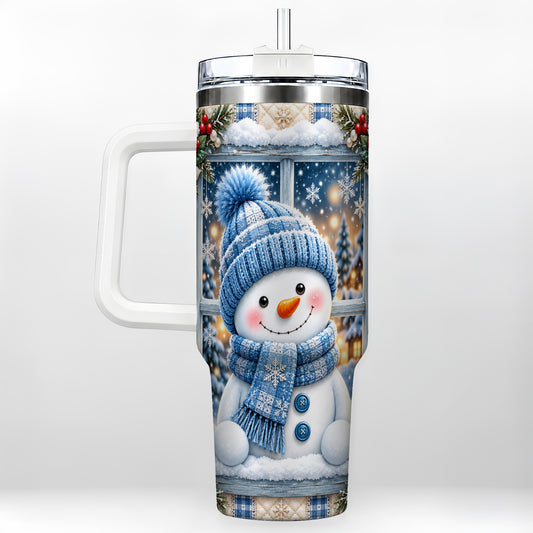Blue Scarf Snowman 40oz Tumbler with Handle, Winter Travel Cup