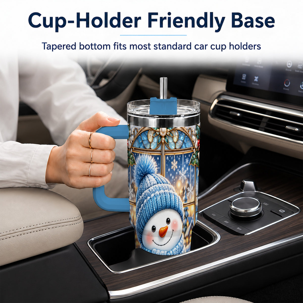 #pl[40oz|Blue] Blue Snowman 40oz Tumbler with Handle, Winter Stainless Steel Travel Cup