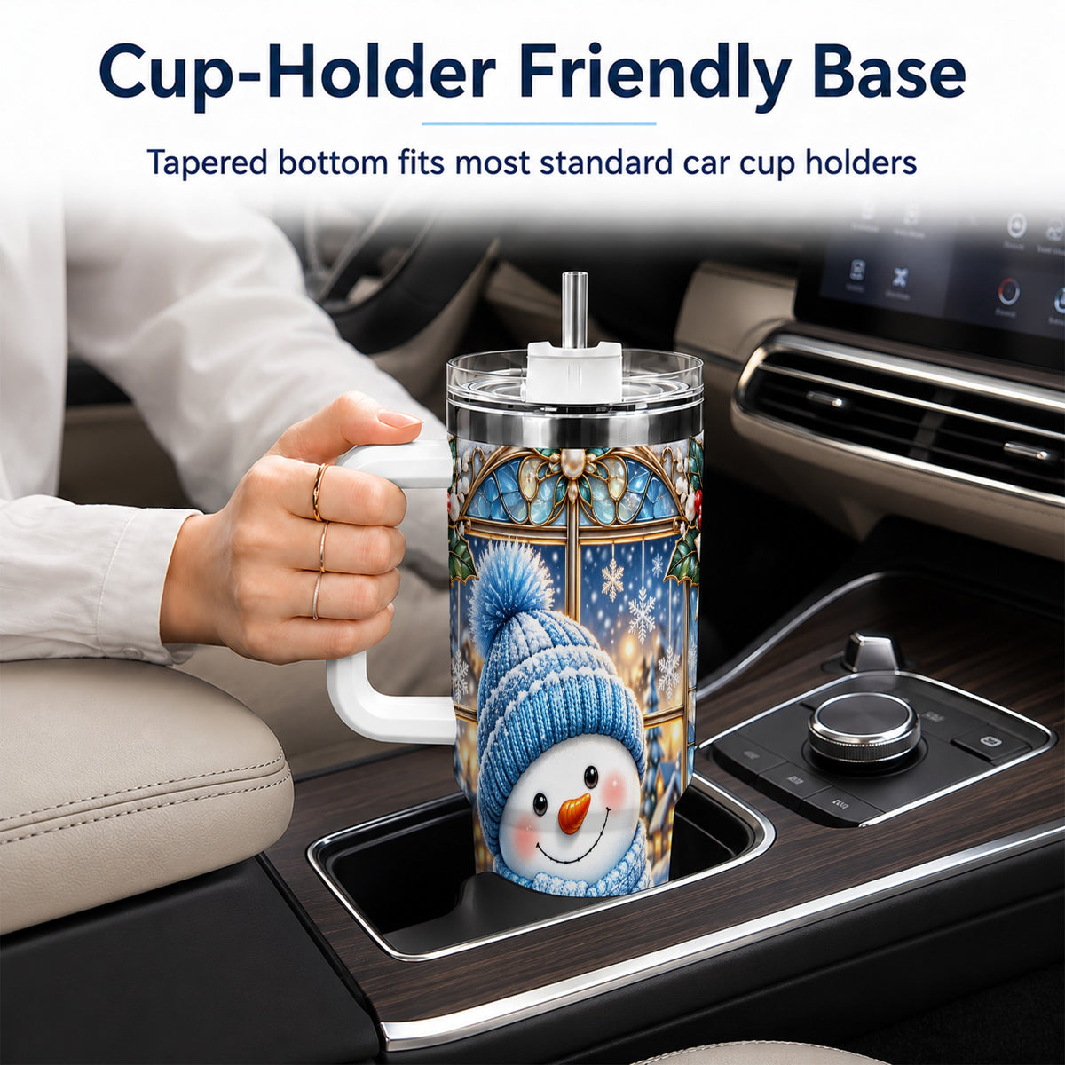 #pl[40oz|White] Blue Snowman 40oz Tumbler with Handle, Winter Stainless Steel Travel Cup