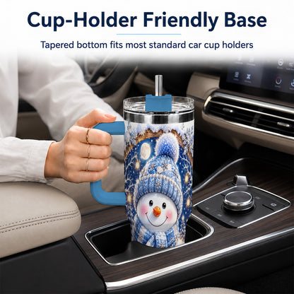 #pl[40oz|Blue] Crystal Snowman 40oz Tumbler with Handle, Winter Stainless Steel Travel Cup