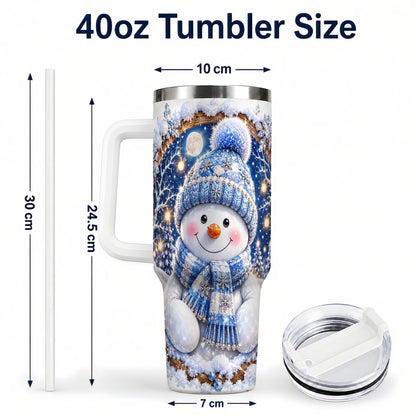 #pl[40oz|White] Crystal Snowman 40oz Tumbler with Handle, Winter Stainless Steel Travel Cup
