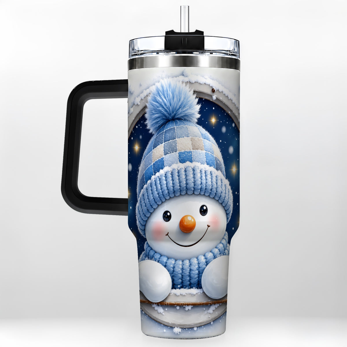 #pl[40oz|Black] Cozy Snowman 40oz Tumbler with Handle, Winter Stainless Steel Travel Cup