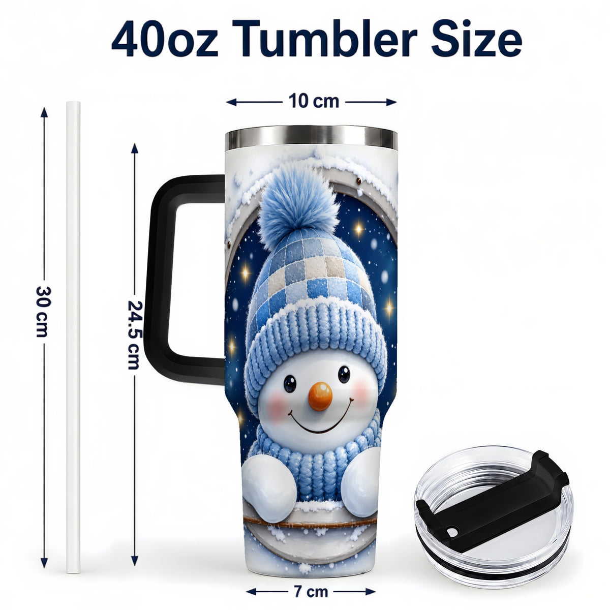 #pl[40oz|Black] Cozy Snowman 40oz Tumbler with Handle, Winter Stainless Steel Travel Cup