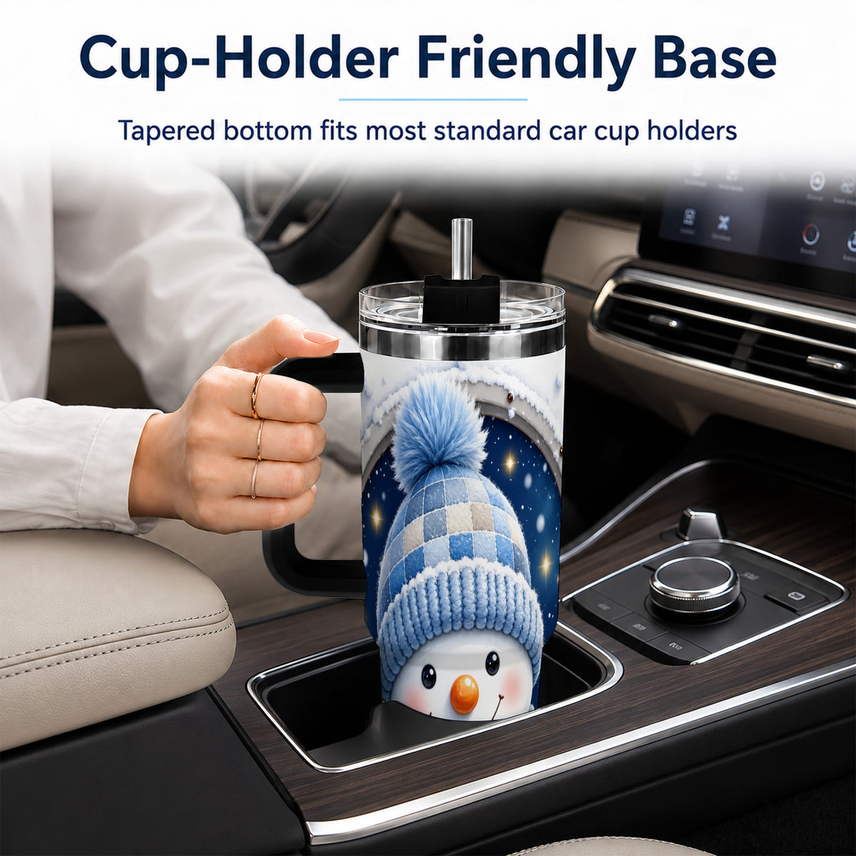 #pl[40oz|Black] Cozy Snowman 40oz Tumbler with Handle, Winter Stainless Steel Travel Cup