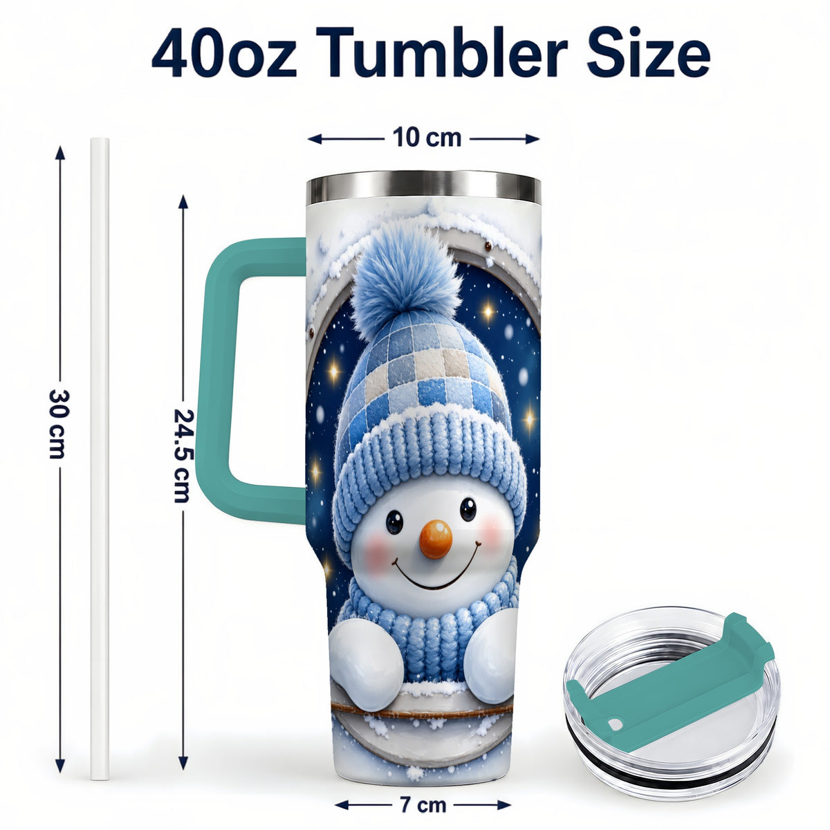 #pl[40oz|Green] Cozy Snowman 40oz Tumbler with Handle, Winter Stainless Steel Travel Cup