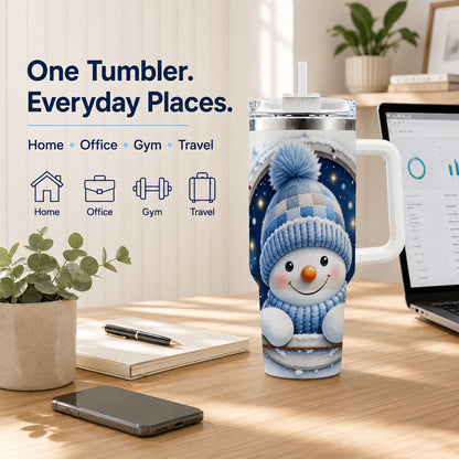 #pl[40oz|White] Cozy Snowman 40oz Tumbler with Handle, Winter Stainless Steel Travel Cup