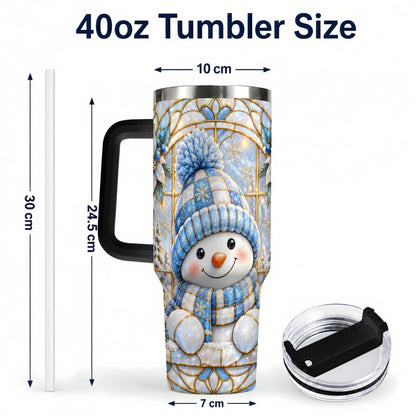 #pl[40oz|Black] Stained Glass Snowman 40oz Tumbler with Handle, Winter Travel Cup