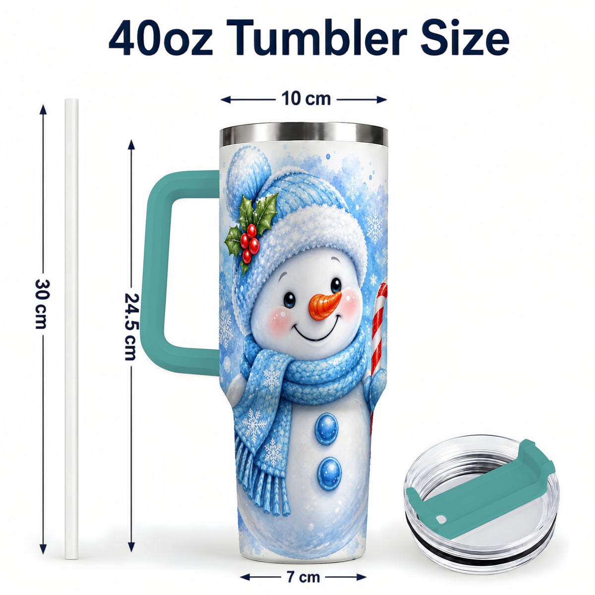 #pl[40oz|Green] Blue Snowman 40oz Tumbler with Handle, Winter Stainless Steel Travel Cup
