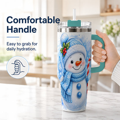 #pl[40oz|Green] Blue Snowman 40oz Tumbler with Handle, Winter Stainless Steel Travel Cup