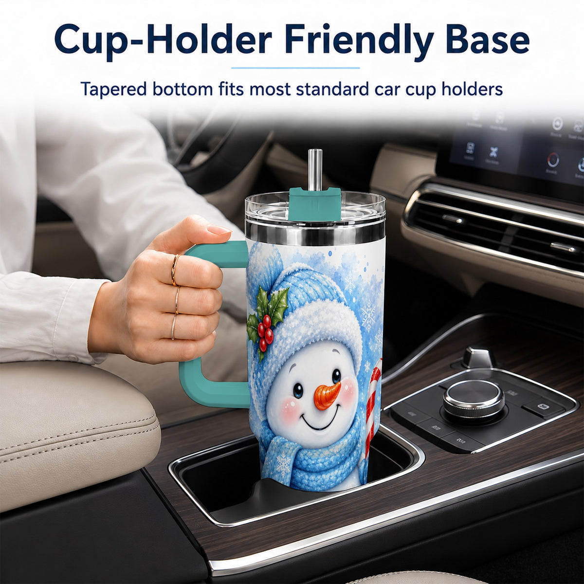 #pl[40oz|Green] Blue Snowman 40oz Tumbler with Handle, Winter Stainless Steel Travel Cup