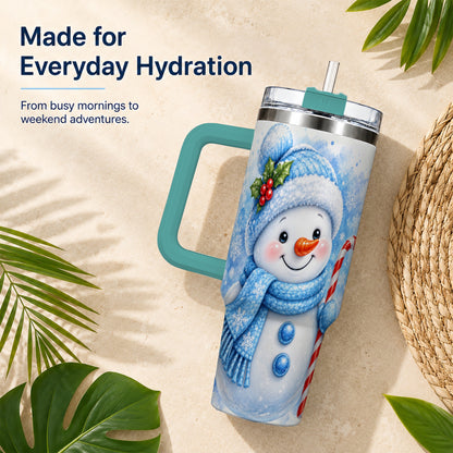 #pl[40oz|Green] Blue Snowman 40oz Tumbler with Handle, Winter Stainless Steel Travel Cup