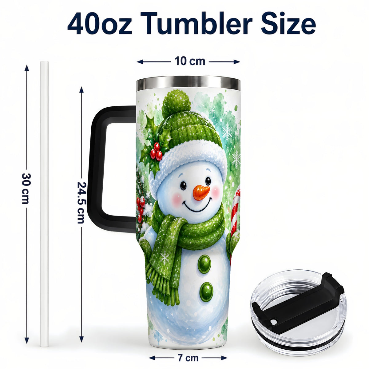 #pl[40oz|Black] Green Snowman 40oz Tumbler with Handle, Christmas Steel Travel Cup