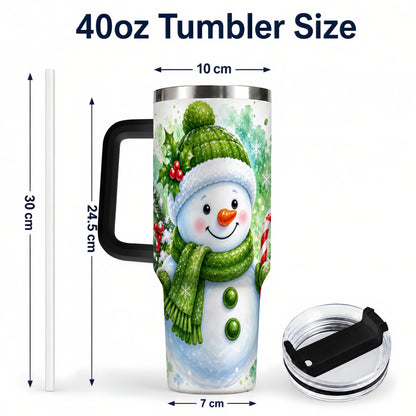 #pl[40oz|Black] Green Snowman 40oz Tumbler with Handle, Christmas Steel Travel Cup