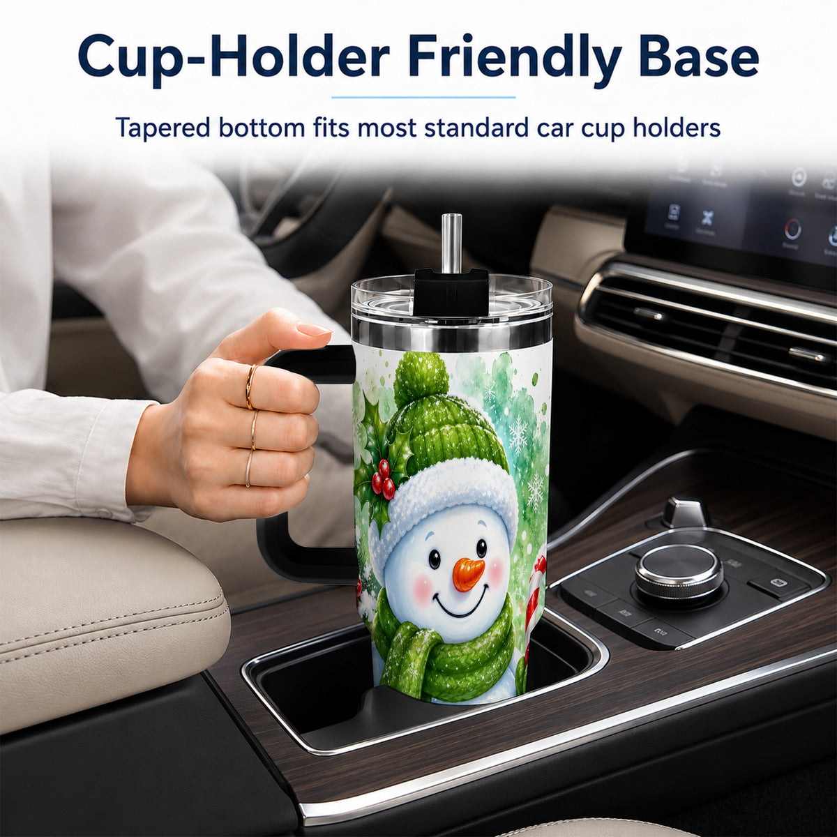 #pl[40oz|Black] Green Snowman 40oz Tumbler with Handle, Christmas Steel Travel Cup