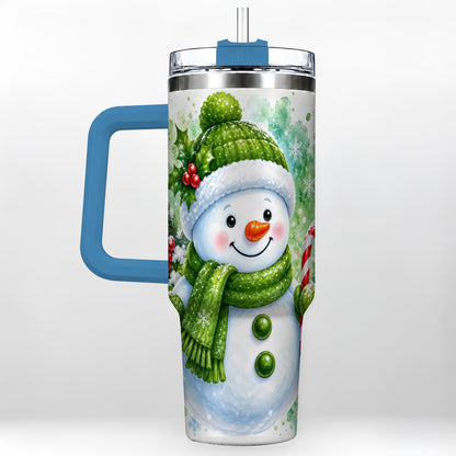 #pl[40oz|Blue] Green Snowman 40oz Tumbler with Handle, Christmas Steel Travel Cup