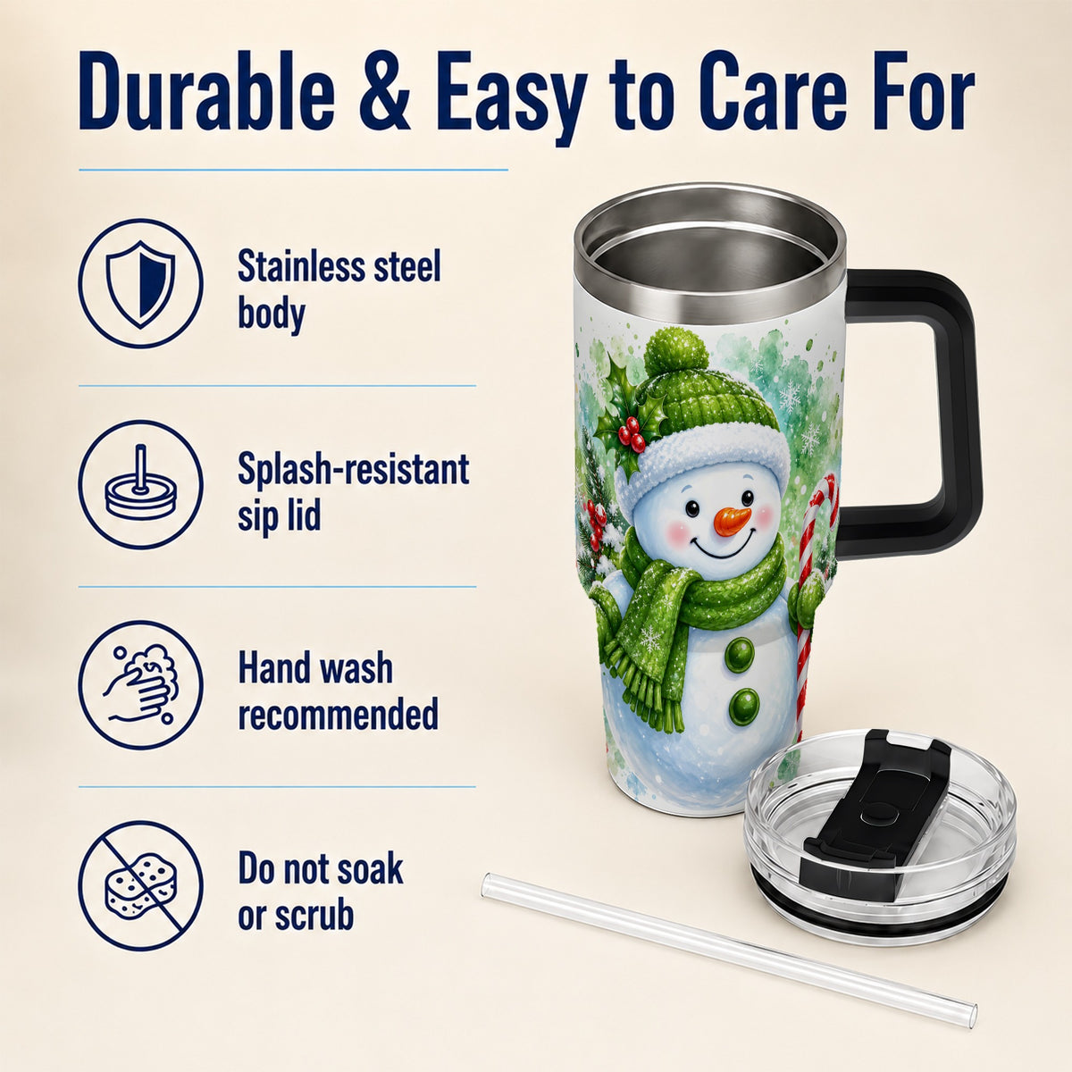#pl[40oz|Black] Green Snowman 40oz Tumbler with Handle, Christmas Steel Travel Cup