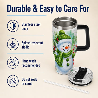 #pl[40oz|Black] Green Snowman 40oz Tumbler with Handle, Christmas Steel Travel Cup