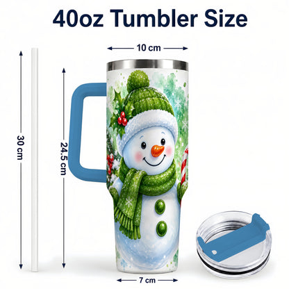 #pl[40oz|Blue] Green Snowman 40oz Tumbler with Handle, Christmas Steel Travel Cup