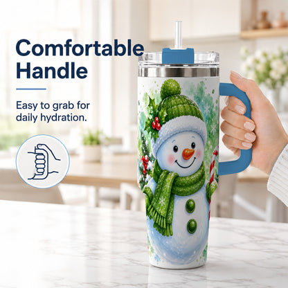 #pl[40oz|Blue] Green Snowman 40oz Tumbler with Handle, Christmas Steel Travel Cup