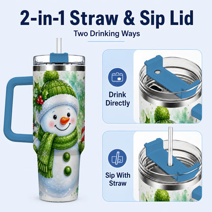 #pl[40oz|Blue] Green Snowman 40oz Tumbler with Handle, Christmas Steel Travel Cup