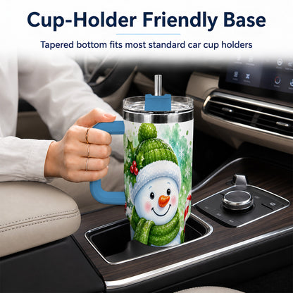 #pl[40oz|Blue] Green Snowman 40oz Tumbler with Handle, Christmas Steel Travel Cup