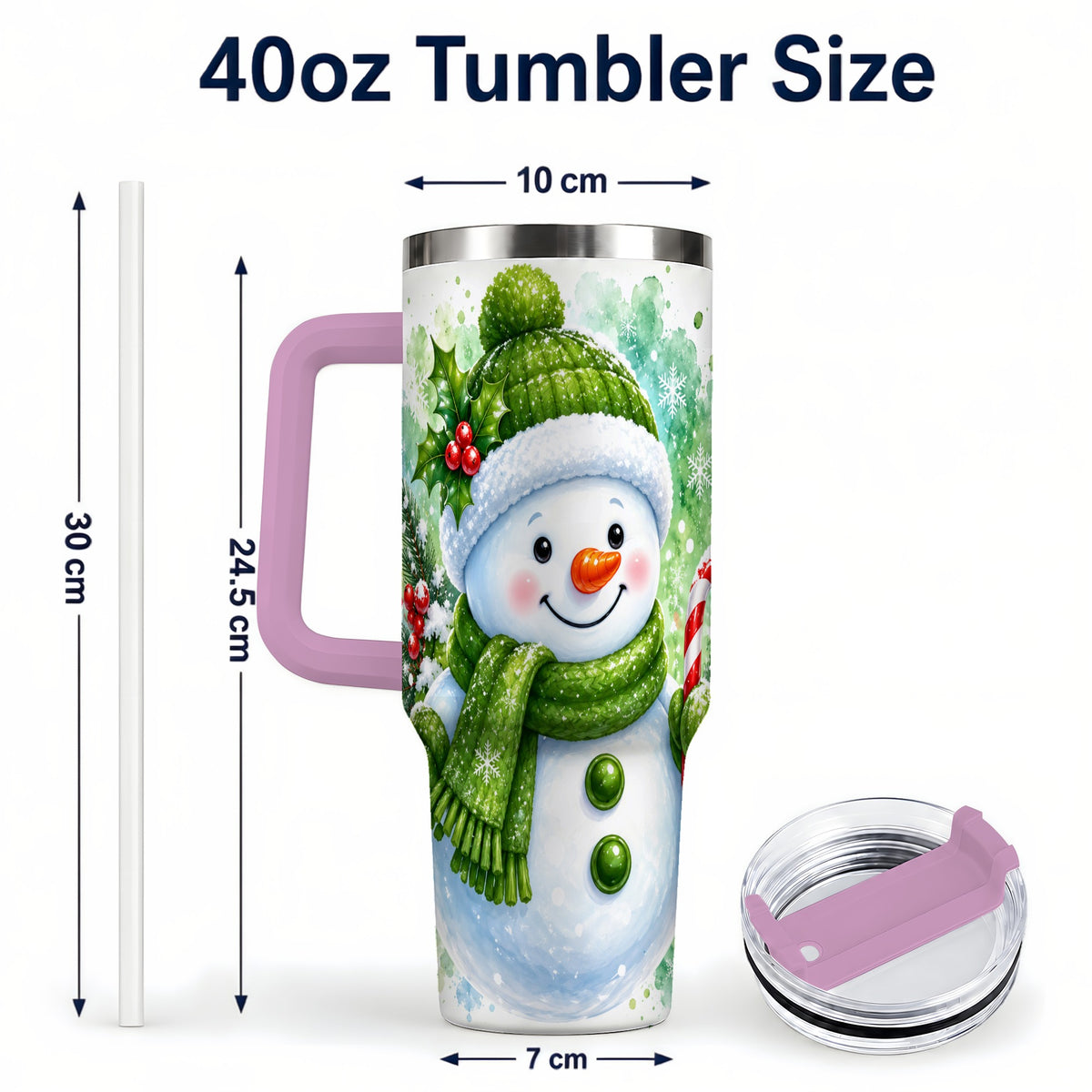 #pl[40oz|Pink] Green Snowman 40oz Tumbler with Handle, Christmas Steel Travel Cup