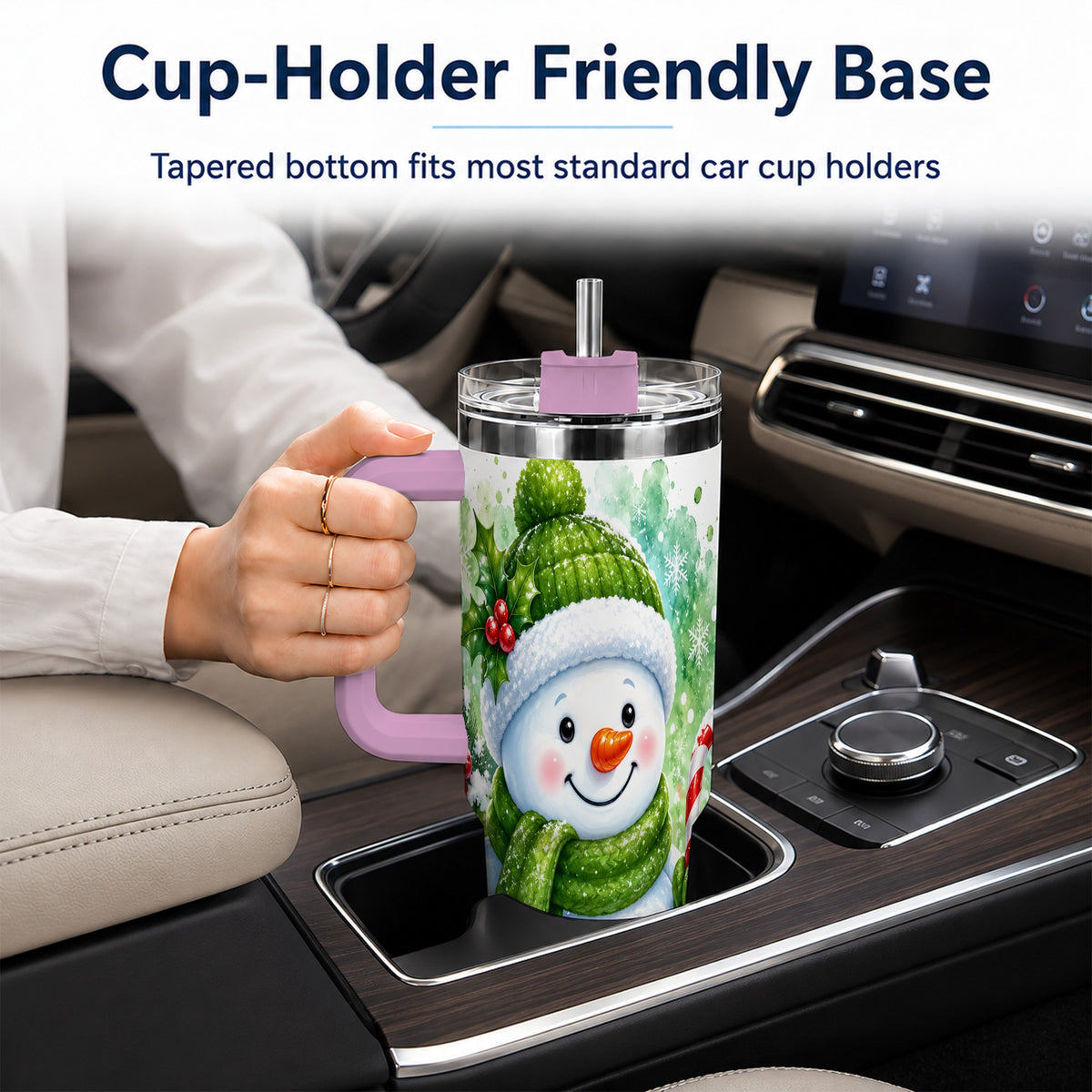 #pl[40oz|Pink] Green Snowman 40oz Tumbler with Handle, Christmas Steel Travel Cup