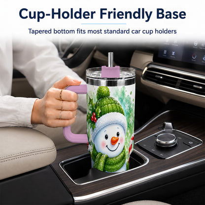 #pl[40oz|Pink] Green Snowman 40oz Tumbler with Handle, Christmas Steel Travel Cup