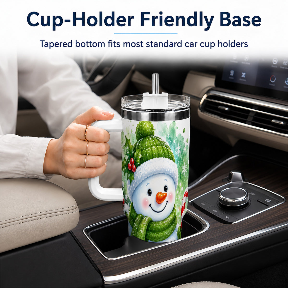 #pl[40oz|White] Green Snowman 40oz Tumbler with Handle, Christmas Steel Travel Cup