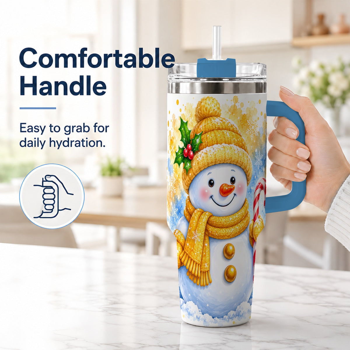 #pl[40oz|Blue] Snowman Christmas 40oz Tumbler, Winter Stainless Steel Travel Cup