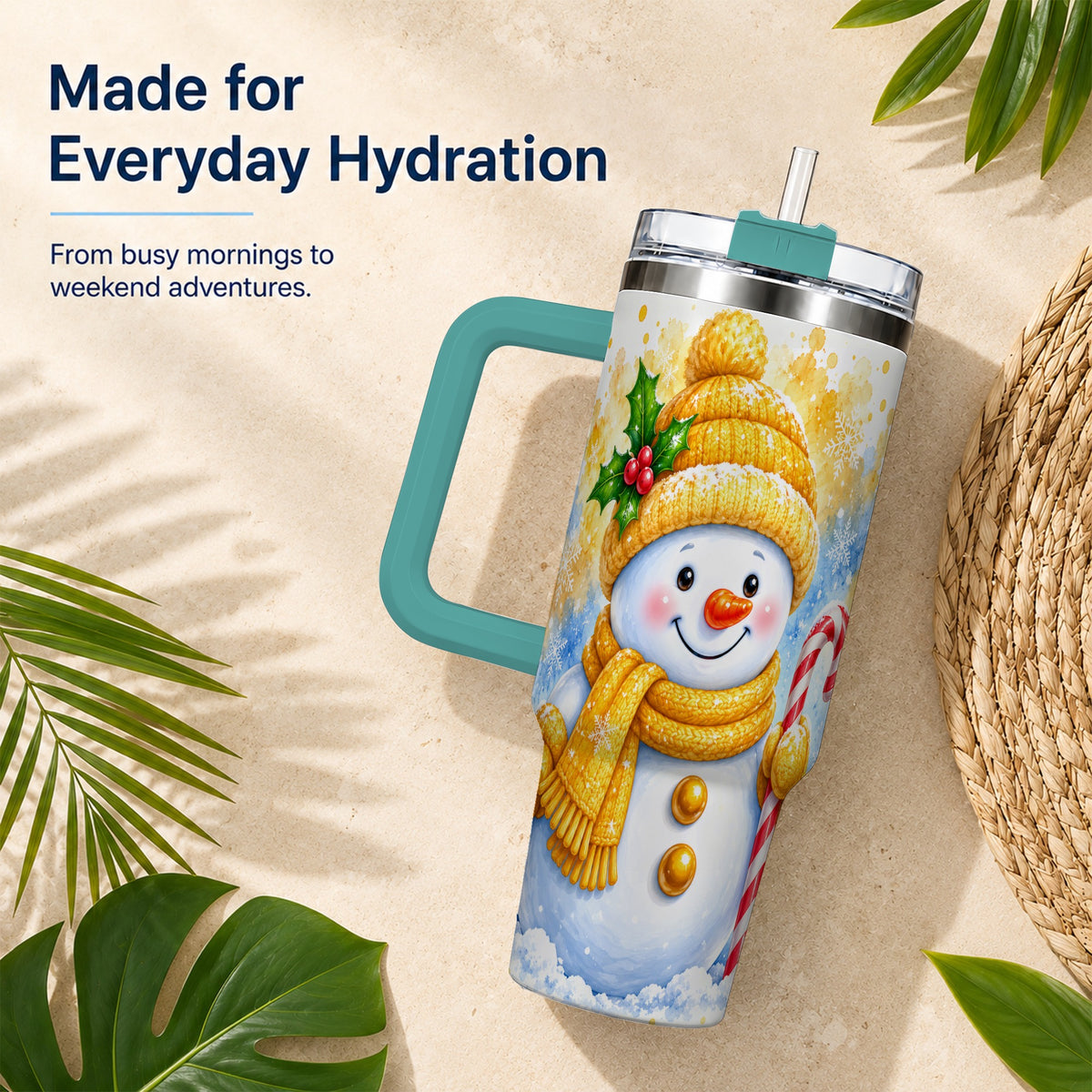 #pl[40oz|Green] Snowman Christmas 40oz Tumbler, Winter Stainless Steel Travel Cup