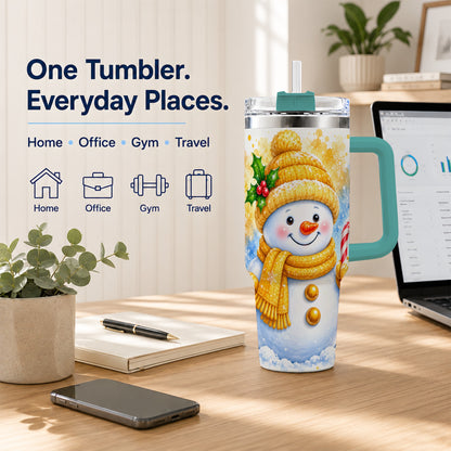 #pl[40oz|Green] Snowman Christmas 40oz Tumbler, Winter Stainless Steel Travel Cup