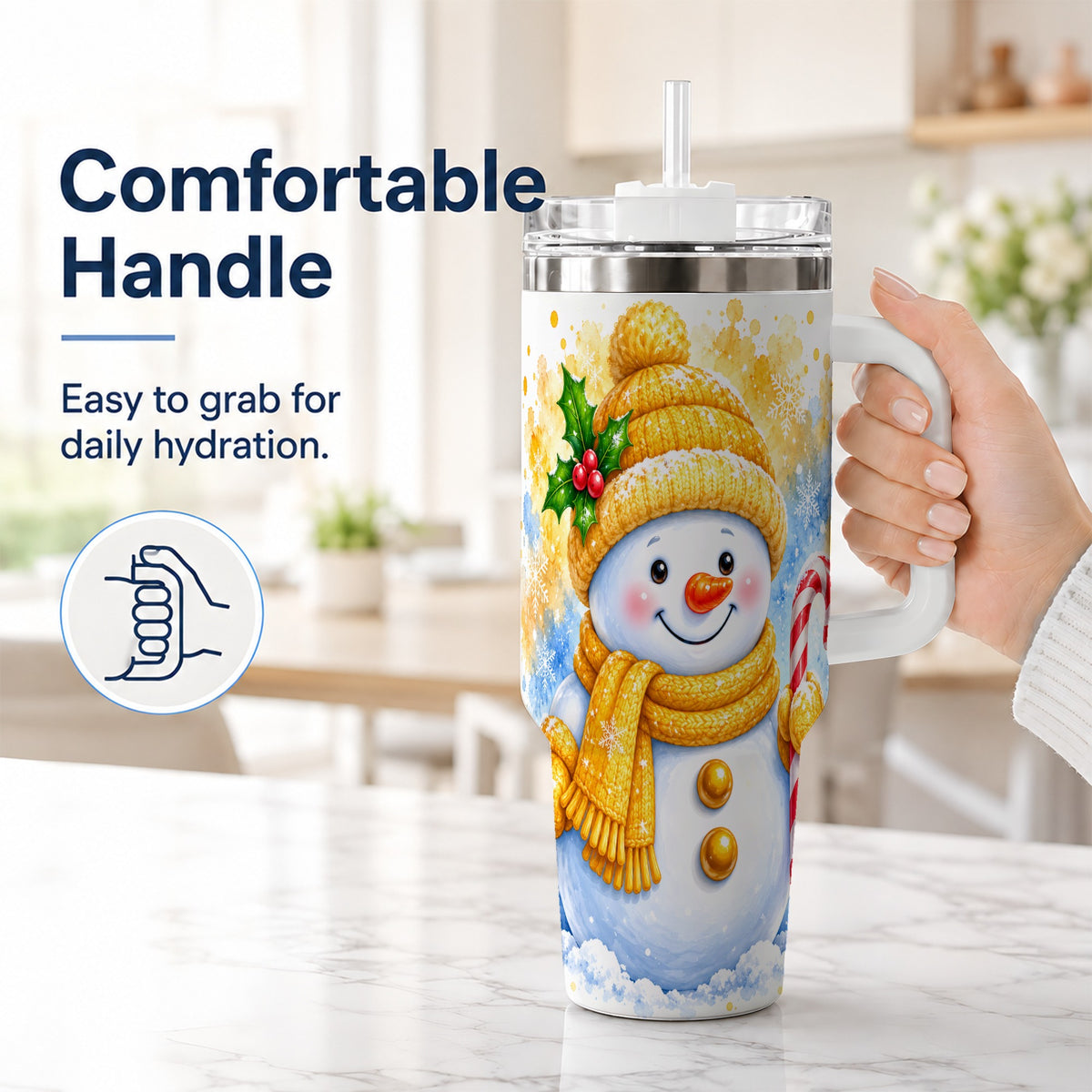 #pl[40oz|White] Snowman Christmas 40oz Tumbler, Winter Stainless Steel Travel Cup