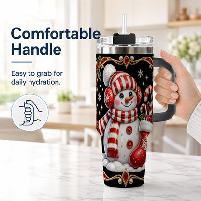 #pl[40oz|Black] Snowman Candy Cane 40oz Tumbler, Christmas Stainless Steel Travel Cup