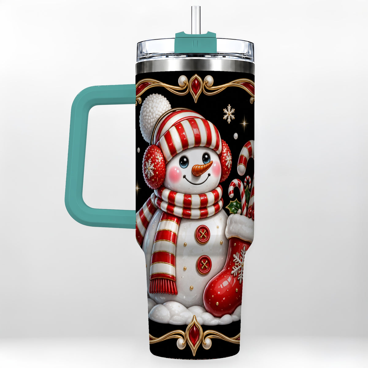 #pl[40oz|Green] Snowman Candy Cane 40oz Tumbler, Christmas Stainless Steel Travel Cup